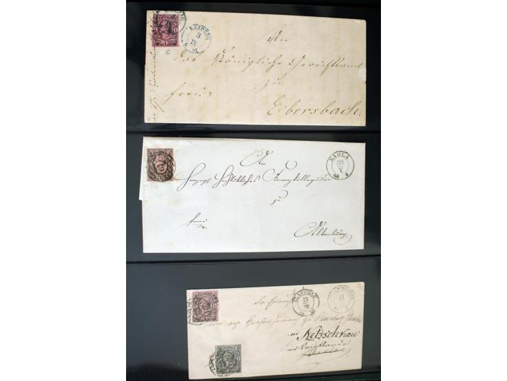 1799/1867, Sammlung mit 35 frankierten Briefen, 13 Ganzsachen und 2 Postscheinen, dabei Buntfrankaturen, Paare und 3er-Streif
