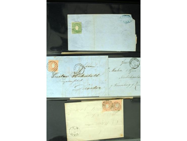 1799/1867, Sammlung mit 35 frankierten Briefen, 13 Ganzsachen und 2 Postscheinen, dabei Buntfrankaturen, Paare und 3er-Streif