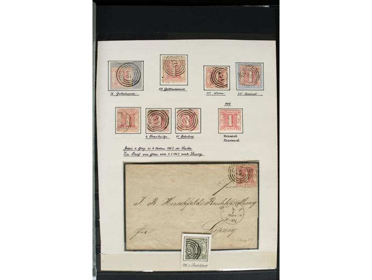 1854/66, schöne, vorwiegend gestempelte Sammlung mit besseren Werten, verschiedene Nummernstempel und Briefen, meist gute Erh