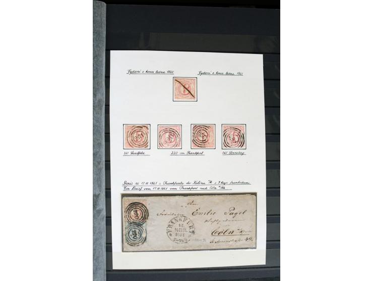 1854/66, schöne, vorwiegend gestempelte Sammlung mit besseren Werten, verschiedene Nummernstempel und Briefen, meist gute Erh