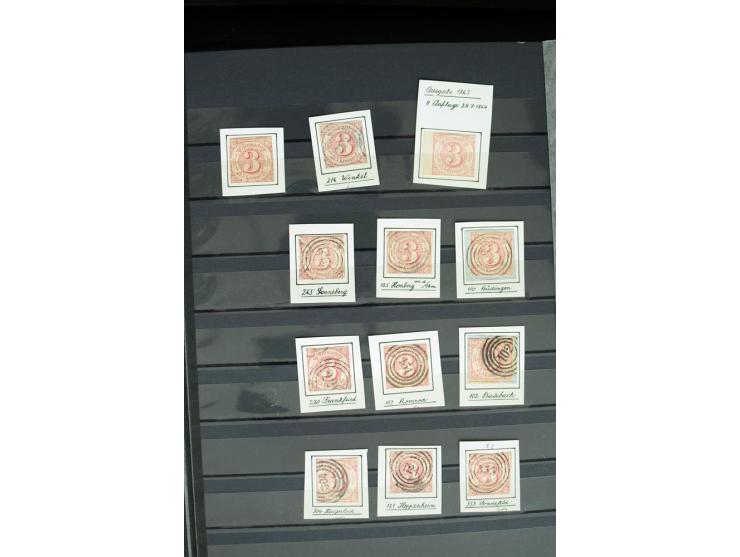 1854/66, schöne, vorwiegend gestempelte Sammlung mit besseren Werten, verschiedene Nummernstempel und Briefen, meist gute Erh