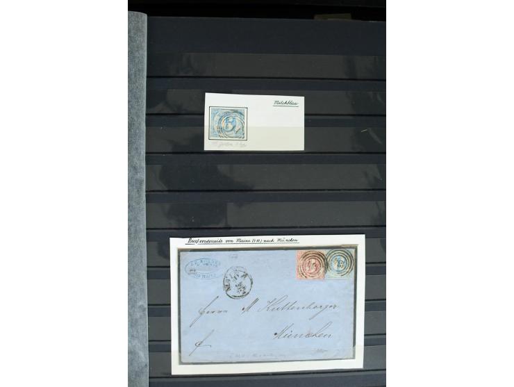 1854/66, schöne, vorwiegend gestempelte Sammlung mit besseren Werten, verschiedene Nummernstempel und Briefen, meist gute Erh