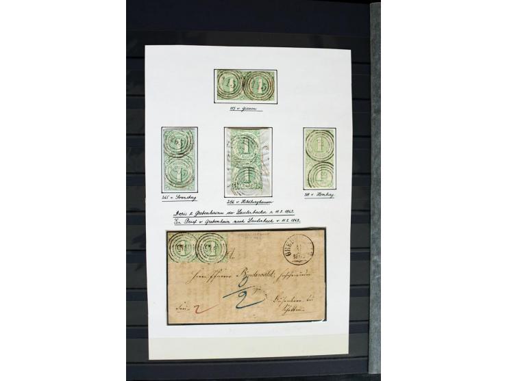 1854/66, schöne, vorwiegend gestempelte Sammlung mit besseren Werten, verschiedene Nummernstempel und Briefen, meist gute Erh