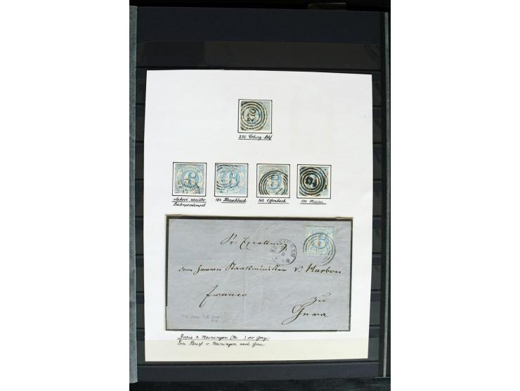 1854/66, schöne, vorwiegend gestempelte Sammlung mit besseren Werten, verschiedene Nummernstempel und Briefen, meist gute Erh