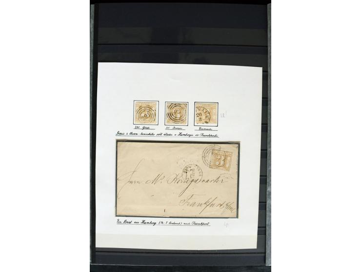 1854/66, schöne, vorwiegend gestempelte Sammlung mit besseren Werten, verschiedene Nummernstempel und Briefen, meist gute Erh