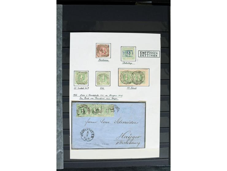 1854/66, schöne, vorwiegend gestempelte Sammlung mit besseren Werten, verschiedene Nummernstempel und Briefen, meist gute Erh