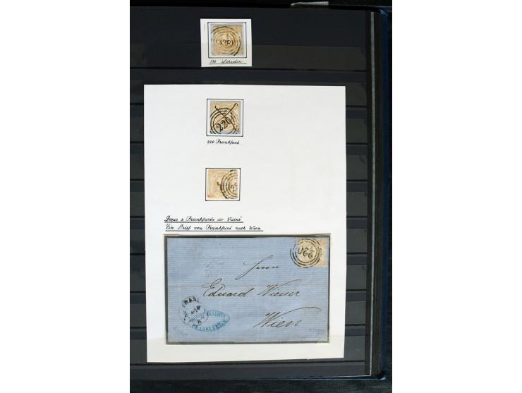 1854/66, schöne, vorwiegend gestempelte Sammlung mit besseren Werten, verschiedene Nummernstempel und Briefen, meist gute Erh