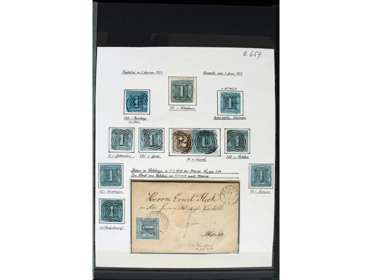 1854/66, schöne, vorwiegend gestempelte Sammlung mit besseren Werten, verschiedene Nummernstempel und Briefen, meist gute Erh