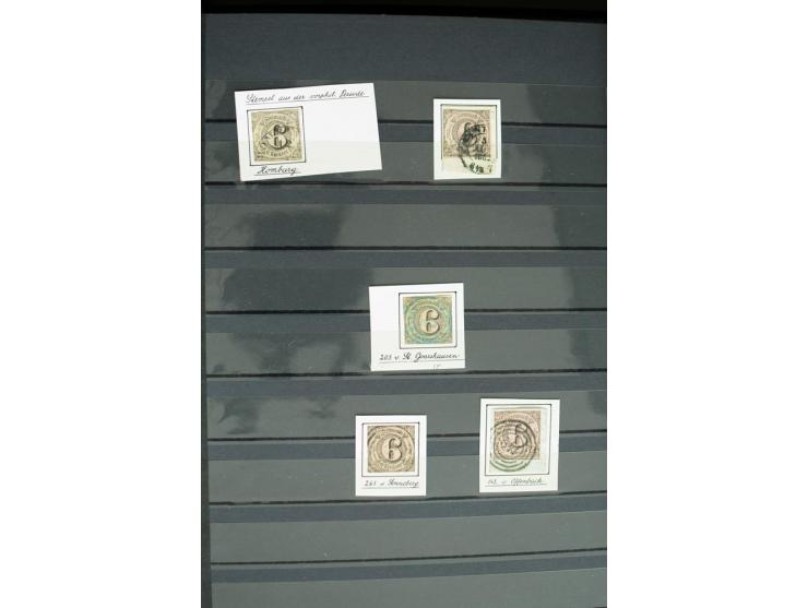 1854/66, schöne, vorwiegend gestempelte Sammlung mit besseren Werten, verschiedene Nummernstempel und Briefen, meist gute Erh