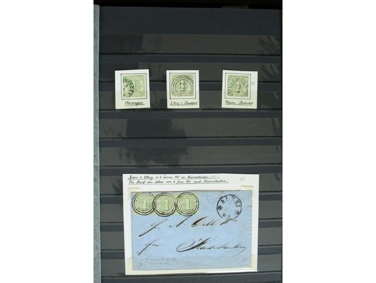 1854/66, schöne, vorwiegend gestempelte Sammlung mit besseren Werten, verschiedene Nummernstempel und Briefen, meist gute Erh