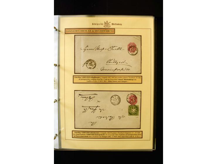 1862/74, Ganzsachen der Kreuzerzeit, aufgezugene Sammlung mit über 60 Belegen, meist mit Zufrankaturen, dabei 3 Einschreiben 