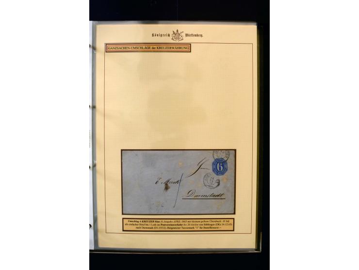1862/74, Ganzsachen der Kreuzerzeit, aufgezugene Sammlung mit über 60 Belegen, meist mit Zufrankaturen, dabei 3 Einschreiben 