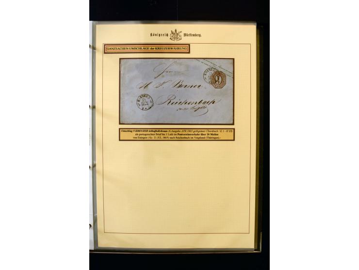 1862/74, Ganzsachen der Kreuzerzeit, aufgezugene Sammlung mit über 60 Belegen, meist mit Zufrankaturen, dabei 3 Einschreiben 