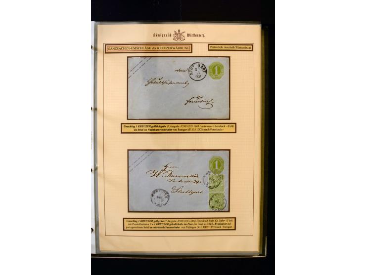 1862/74, Ganzsachen der Kreuzerzeit, aufgezugene Sammlung mit über 60 Belegen, meist mit Zufrankaturen, dabei 3 Einschreiben 