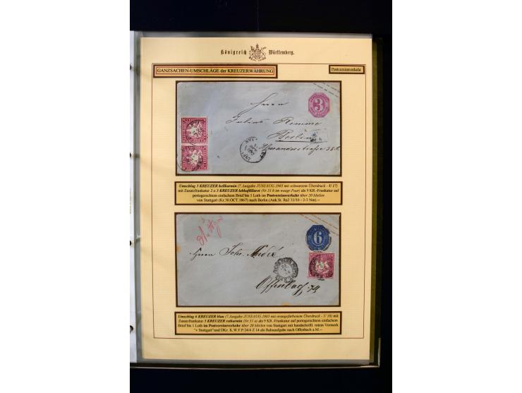 1862/74, Ganzsachen der Kreuzerzeit, aufgezugene Sammlung mit über 60 Belegen, meist mit Zufrankaturen, dabei 3 Einschreiben 