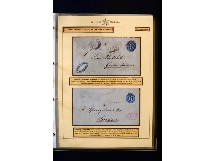 1862/74, Ganzsachen der Kreuzerzeit, aufgezugene Sammlung mit über 60 Belegen, meist mit Zufrankaturen, dabei 3 Einschreiben 