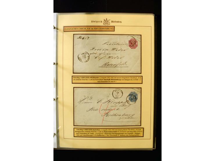 1862/74, Ganzsachen der Kreuzerzeit, aufgezugene Sammlung mit über 60 Belegen, meist mit Zufrankaturen, dabei 3 Einschreiben 