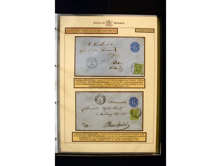 1862/74, Ganzsachen der Kreuzerzeit, aufgezugene Sammlung mit über 60 Belegen, meist mit Zufrankaturen, dabei 3 Einschreiben 
