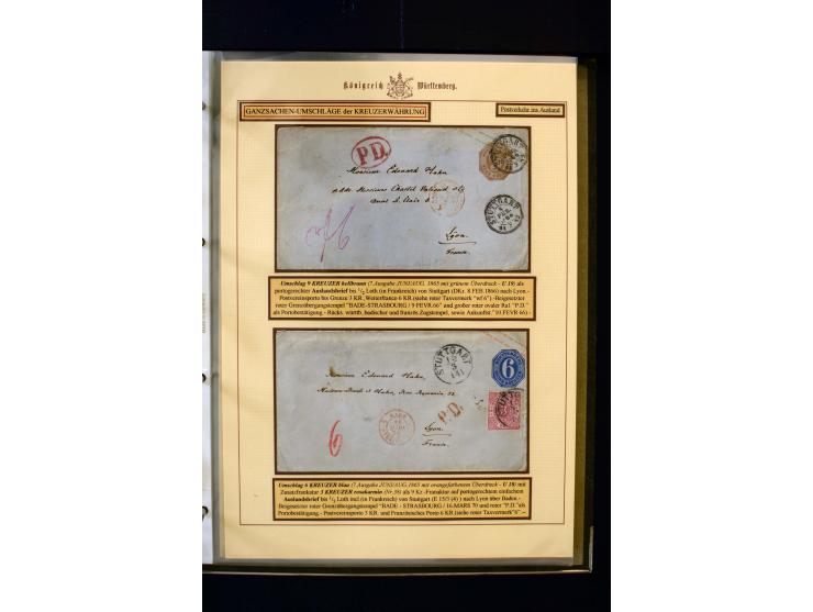 1862/74, Ganzsachen der Kreuzerzeit, aufgezugene Sammlung mit über 60 Belegen, meist mit Zufrankaturen, dabei 3 Einschreiben 