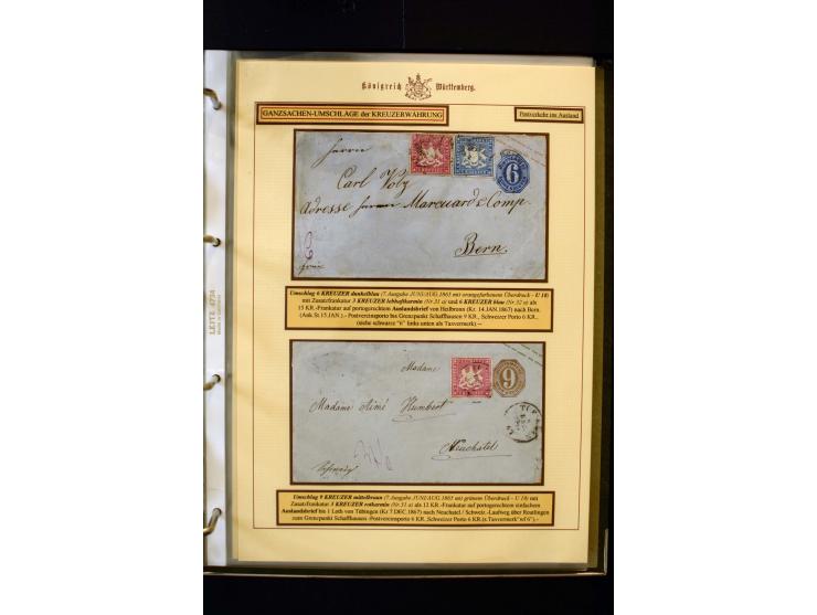 1862/74, Ganzsachen der Kreuzerzeit, aufgezugene Sammlung mit über 60 Belegen, meist mit Zufrankaturen, dabei 3 Einschreiben 