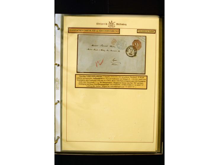 1862/74, Ganzsachen der Kreuzerzeit, aufgezugene Sammlung mit über 60 Belegen, meist mit Zufrankaturen, dabei 3 Einschreiben 