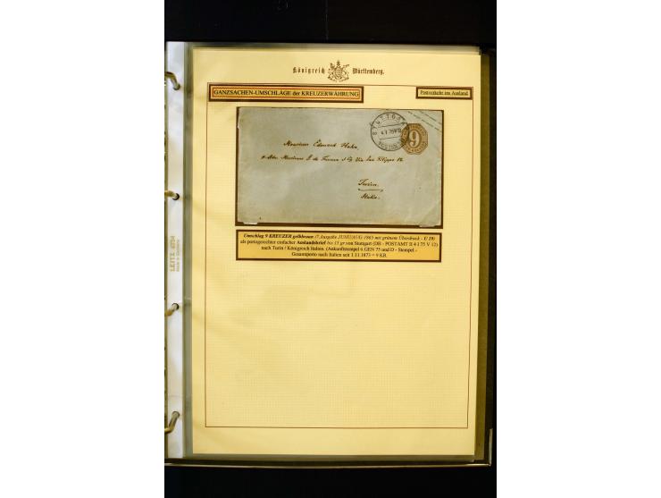 1862/74, Ganzsachen der Kreuzerzeit, aufgezugene Sammlung mit über 60 Belegen, meist mit Zufrankaturen, dabei 3 Einschreiben 