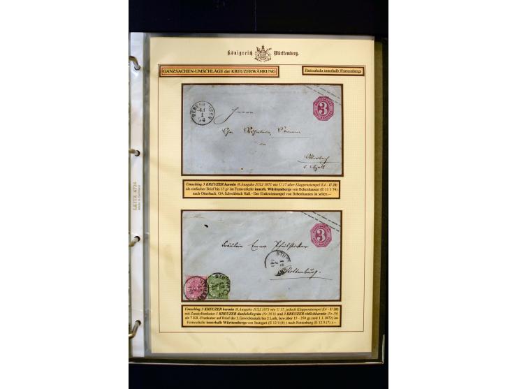 1862/74, Ganzsachen der Kreuzerzeit, aufgezugene Sammlung mit über 60 Belegen, meist mit Zufrankaturen, dabei 3 Einschreiben 
