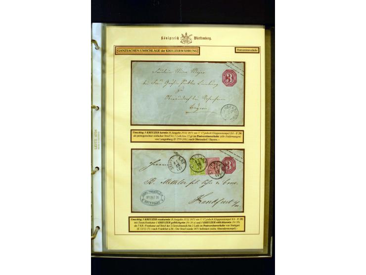 1862/74, Ganzsachen der Kreuzerzeit, aufgezugene Sammlung mit über 60 Belegen, meist mit Zufrankaturen, dabei 3 Einschreiben 