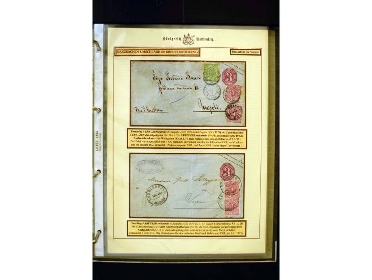 1862/74, Ganzsachen der Kreuzerzeit, aufgezugene Sammlung mit über 60 Belegen, meist mit Zufrankaturen, dabei 3 Einschreiben 