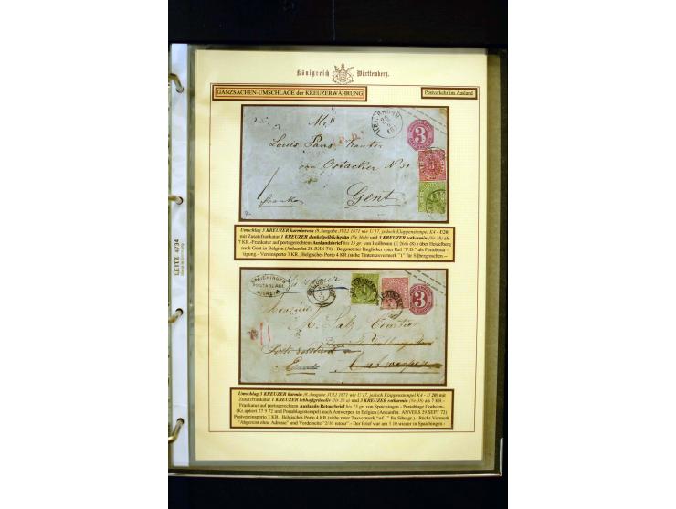 1862/74, Ganzsachen der Kreuzerzeit, aufgezugene Sammlung mit über 60 Belegen, meist mit Zufrankaturen, dabei 3 Einschreiben 