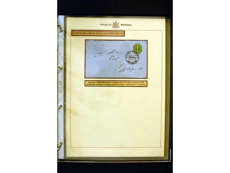 1862/74, Ganzsachen der Kreuzerzeit, aufgezugene Sammlung mit über 60 Belegen, meist mit Zufrankaturen, dabei 3 Einschreiben 