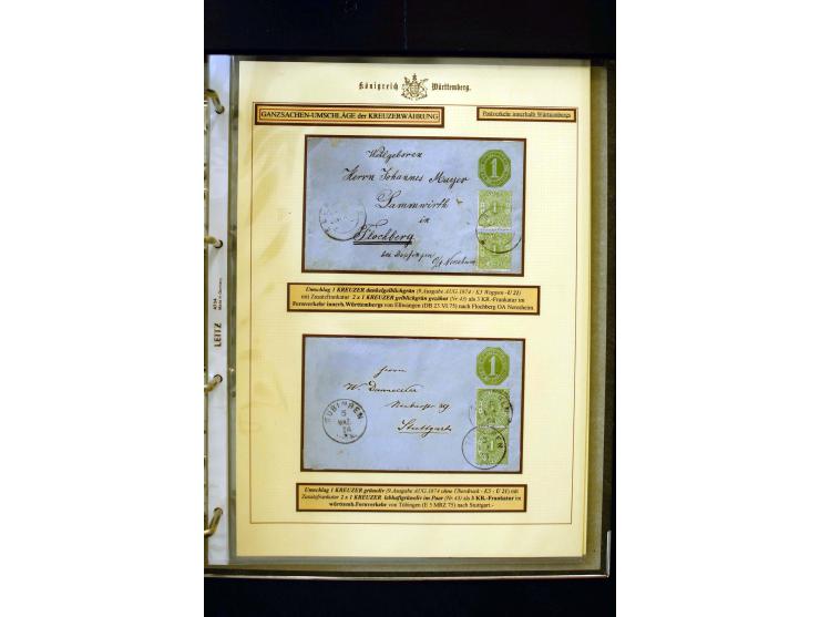 1862/74, Ganzsachen der Kreuzerzeit, aufgezugene Sammlung mit über 60 Belegen, meist mit Zufrankaturen, dabei 3 Einschreiben 