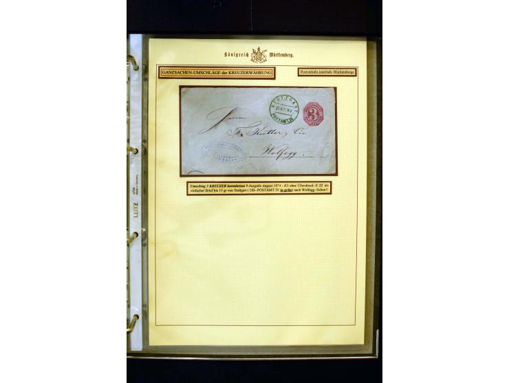 1862/74, Ganzsachen der Kreuzerzeit, aufgezugene Sammlung mit über 60 Belegen, meist mit Zufrankaturen, dabei 3 Einschreiben 