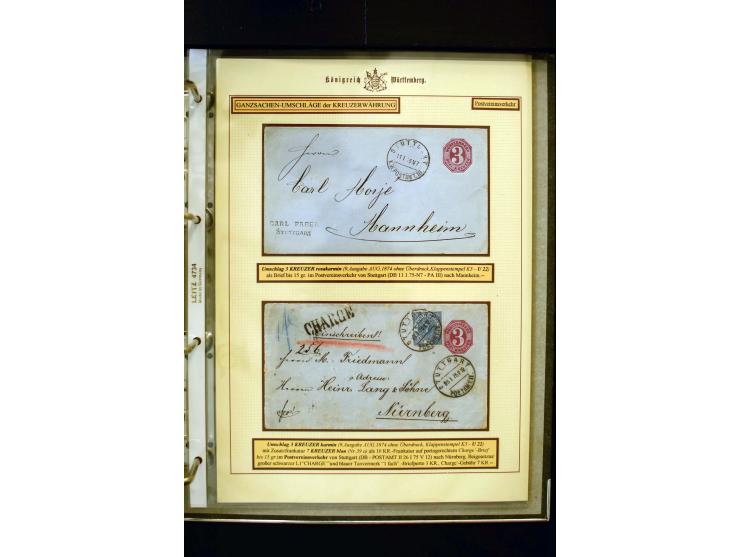 1862/74, Ganzsachen der Kreuzerzeit, aufgezugene Sammlung mit über 60 Belegen, meist mit Zufrankaturen, dabei 3 Einschreiben 