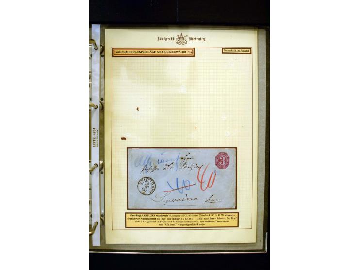 1862/74, Ganzsachen der Kreuzerzeit, aufgezugene Sammlung mit über 60 Belegen, meist mit Zufrankaturen, dabei 3 Einschreiben 