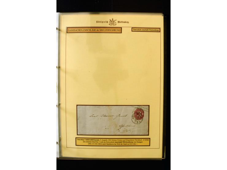 1862/74, Ganzsachen der Kreuzerzeit, aufgezugene Sammlung mit über 60 Belegen, meist mit Zufrankaturen, dabei 3 Einschreiben 