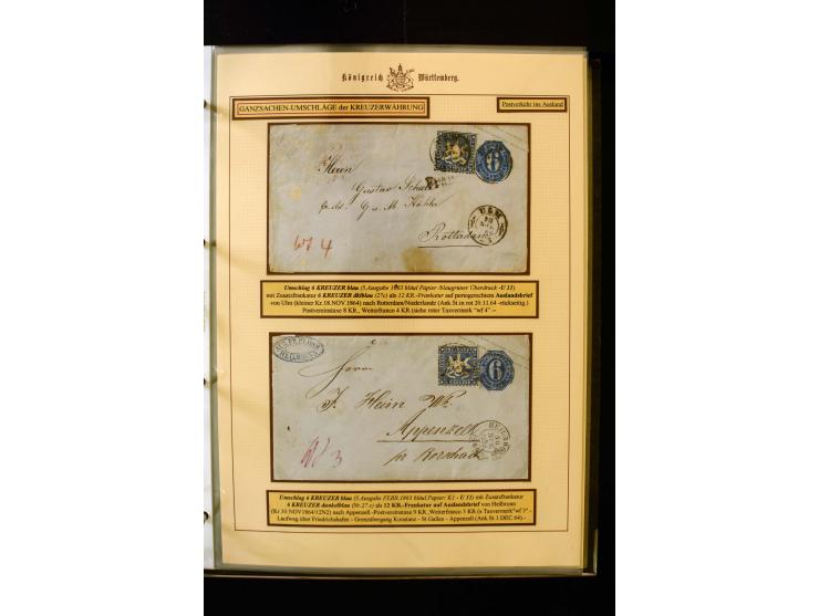 1862/74, Ganzsachen der Kreuzerzeit, aufgezugene Sammlung mit über 60 Belegen, meist mit Zufrankaturen, dabei 3 Einschreiben 