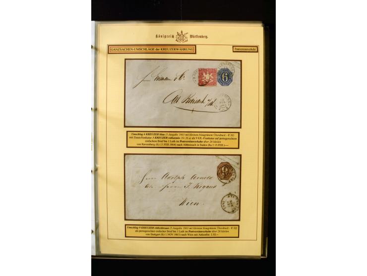 1862/74, Ganzsachen der Kreuzerzeit, aufgezugene Sammlung mit über 60 Belegen, meist mit Zufrankaturen, dabei 3 Einschreiben 