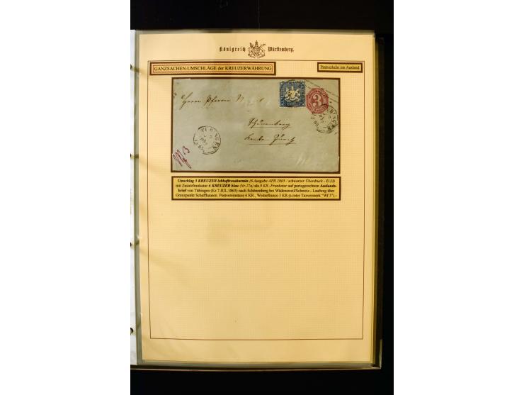 1862/74, Ganzsachen der Kreuzerzeit, aufgezugene Sammlung mit über 60 Belegen, meist mit Zufrankaturen, dabei 3 Einschreiben 