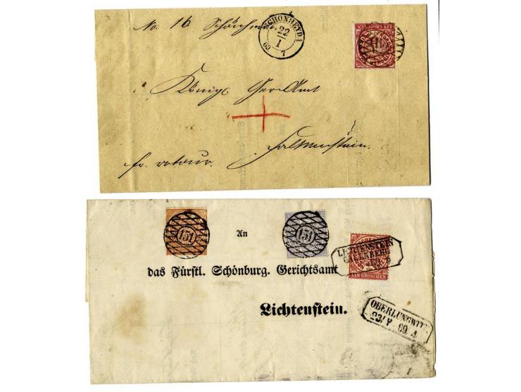1868/69, Sachsen-Nummernstempel: Sammlung mit 15 Briefstücken und 2 Briefen, mit meist klaren und vollständigen Abschlägen, g