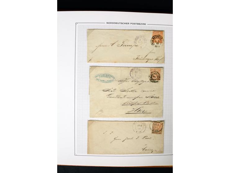 1868/70, Briefe-Sammlung der durchstochenen Ausgabe mit 84 Briefen und 2 Vorderseiten, nach Wertstufen als EF, MeF und MiF ge