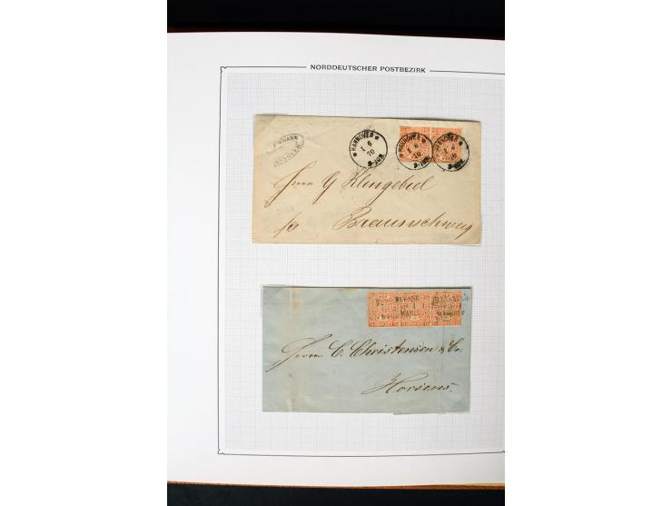 1868/70, Briefe-Sammlung der durchstochenen Ausgabe mit 84 Briefen und 2 Vorderseiten, nach Wertstufen als EF, MeF und MiF ge