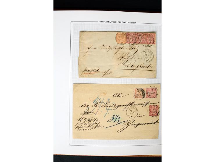 1868/70, Briefe-Sammlung der durchstochenen Ausgabe mit 84 Briefen und 2 Vorderseiten, nach Wertstufen als EF, MeF und MiF ge