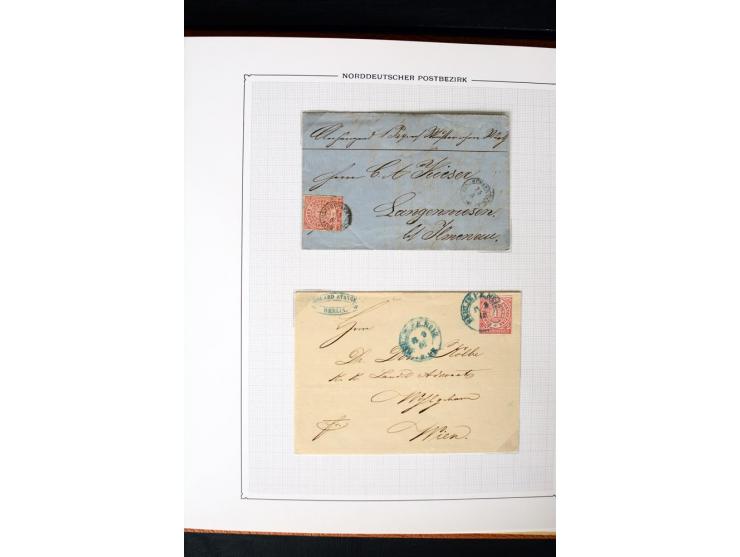 1868/70, Briefe-Sammlung der durchstochenen Ausgabe mit 84 Briefen und 2 Vorderseiten, nach Wertstufen als EF, MeF und MiF ge