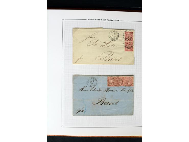 1868/70, Briefe-Sammlung der durchstochenen Ausgabe mit 84 Briefen und 2 Vorderseiten, nach Wertstufen als EF, MeF und MiF ge