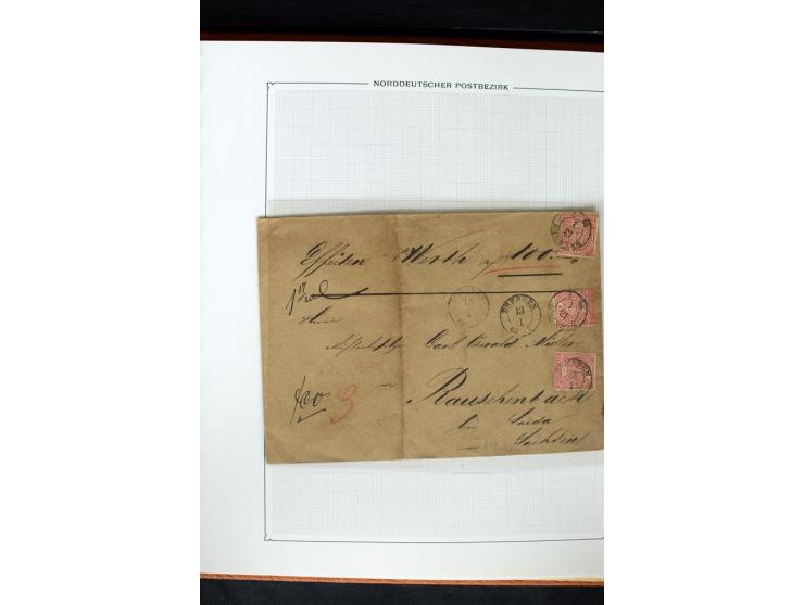 1868/70, Briefe-Sammlung der durchstochenen Ausgabe mit 84 Briefen und 2 Vorderseiten, nach Wertstufen als EF, MeF und MiF ge