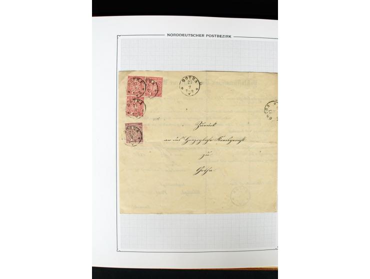 1868/70, Briefe-Sammlung der durchstochenen Ausgabe mit 84 Briefen und 2 Vorderseiten, nach Wertstufen als EF, MeF und MiF ge