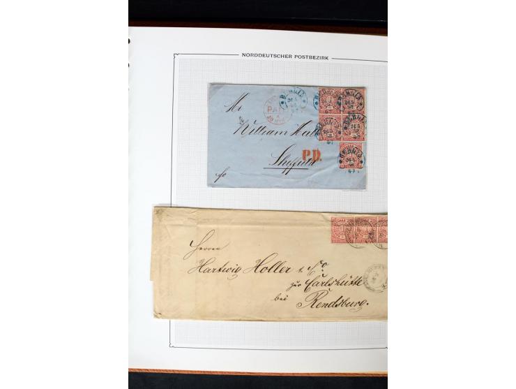 1868/70, Briefe-Sammlung der durchstochenen Ausgabe mit 84 Briefen und 2 Vorderseiten, nach Wertstufen als EF, MeF und MiF ge