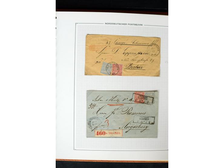 1868/70, Briefe-Sammlung der durchstochenen Ausgabe mit 84 Briefen und 2 Vorderseiten, nach Wertstufen als EF, MeF und MiF ge