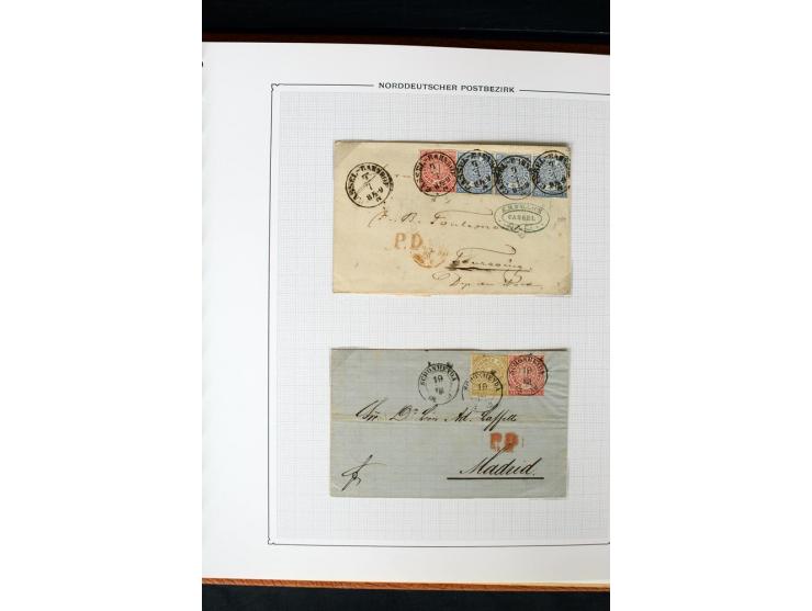 1868/70, Briefe-Sammlung der durchstochenen Ausgabe mit 84 Briefen und 2 Vorderseiten, nach Wertstufen als EF, MeF und MiF ge